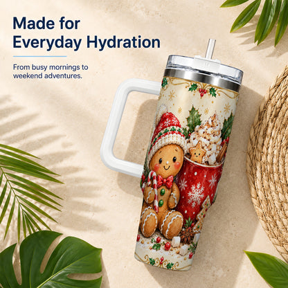 Gingerbread Cocoa 40oz Tumbler, Christmas Stainless Steel Travel Cup