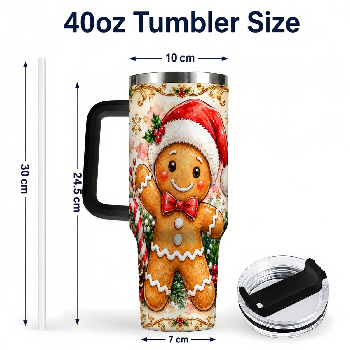 #pl[40oz|Black] Festive Gingerbread 40oz Tumbler, Christmas Stainless Steel Travel Cup