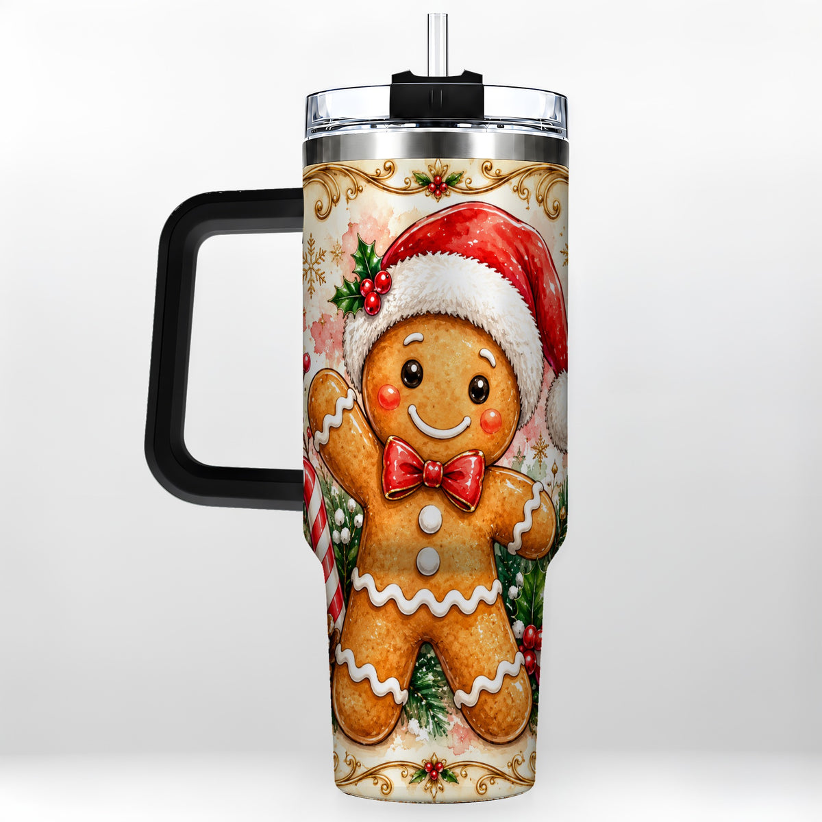 #pl[40oz|Black] Festive Gingerbread 40oz Tumbler, Christmas Stainless Steel Travel Cup