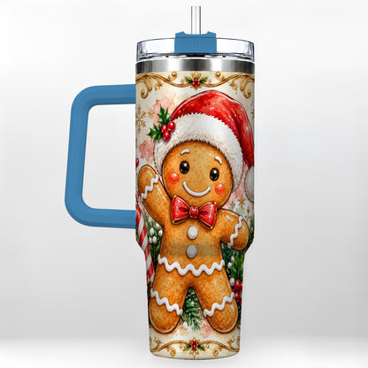 #pl[40oz|Blue] Festive Gingerbread 40oz Tumbler, Christmas Stainless Steel Travel Cup
