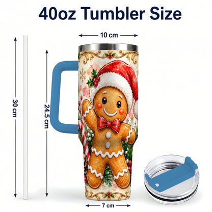 #pl[40oz|Blue] Festive Gingerbread 40oz Tumbler, Christmas Stainless Steel Travel Cup