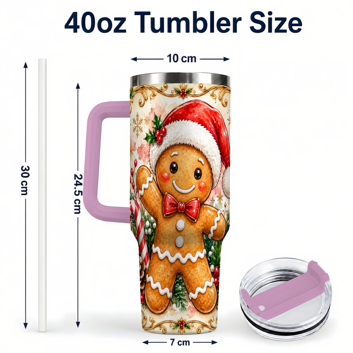 #pl[40oz|Pink] Festive Gingerbread 40oz Tumbler, Christmas Stainless Steel Travel Cup