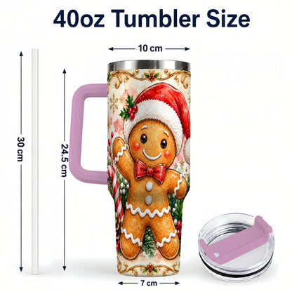 #pl[40oz|Pink] Festive Gingerbread 40oz Tumbler, Christmas Stainless Steel Travel Cup