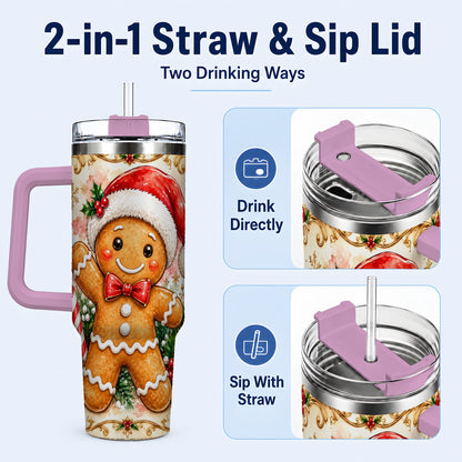 #pl[40oz|Pink] Festive Gingerbread 40oz Tumbler, Christmas Stainless Steel Travel Cup