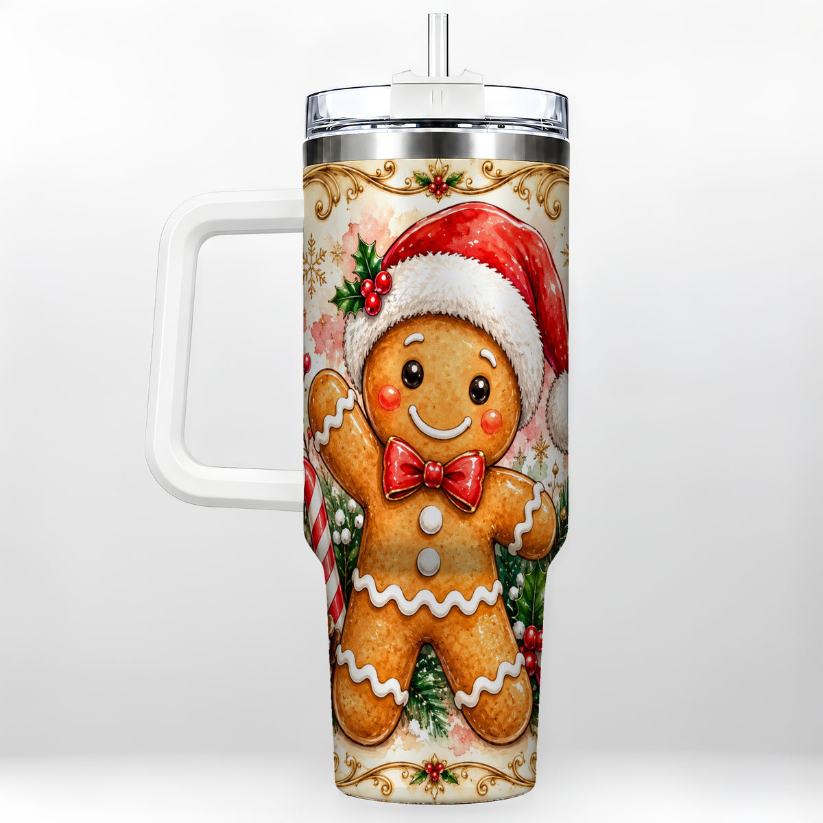 Festive Gingerbread 40oz Tumbler, Christmas Stainless Steel Travel Cup