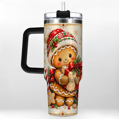#pl[40oz|Black] Christmas 40oz Tumbler, Gingerbread Tumbler, Stainless Steel Travel Cup