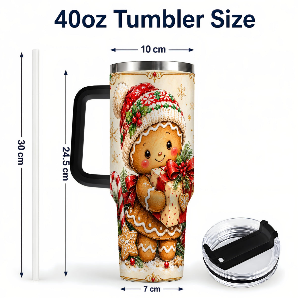 #pl[40oz|Black] Christmas 40oz Tumbler, Gingerbread Tumbler, Stainless Steel Travel Cup