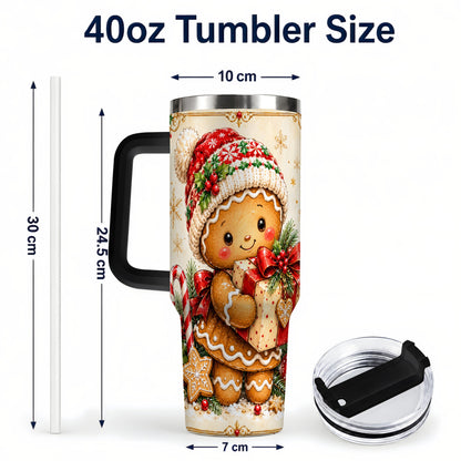 #pl[40oz|Black] Christmas 40oz Tumbler, Gingerbread Tumbler, Stainless Steel Travel Cup
