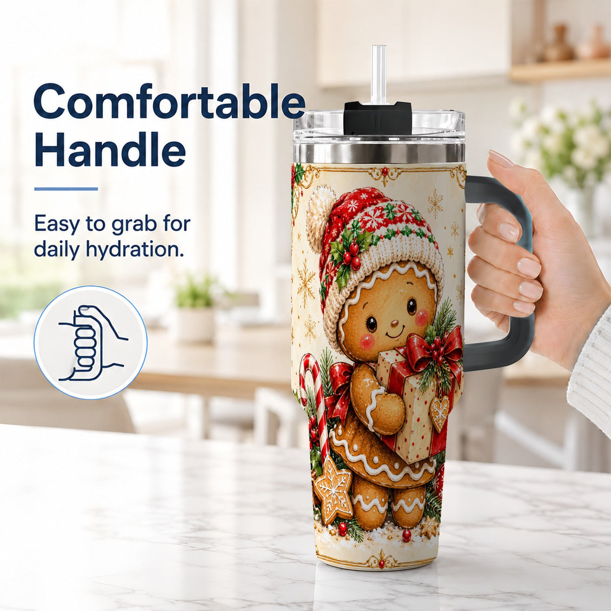 #pl[40oz|Black] Christmas 40oz Tumbler, Gingerbread Tumbler, Stainless Steel Travel Cup
