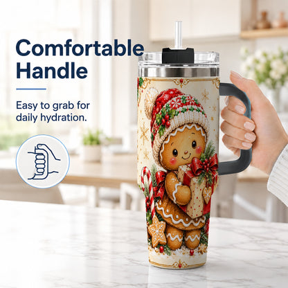 #pl[40oz|Black] Christmas 40oz Tumbler, Gingerbread Tumbler, Stainless Steel Travel Cup