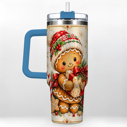 #pl[40oz|Blue] Christmas 40oz Tumbler, Gingerbread Tumbler, Stainless Steel Travel Cup