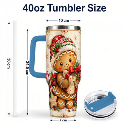 #pl[40oz|Blue] Christmas 40oz Tumbler, Gingerbread Tumbler, Stainless Steel Travel Cup