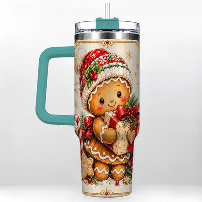 #pl[40oz|Green] Christmas 40oz Tumbler, Gingerbread Tumbler, Stainless Steel Travel Cup