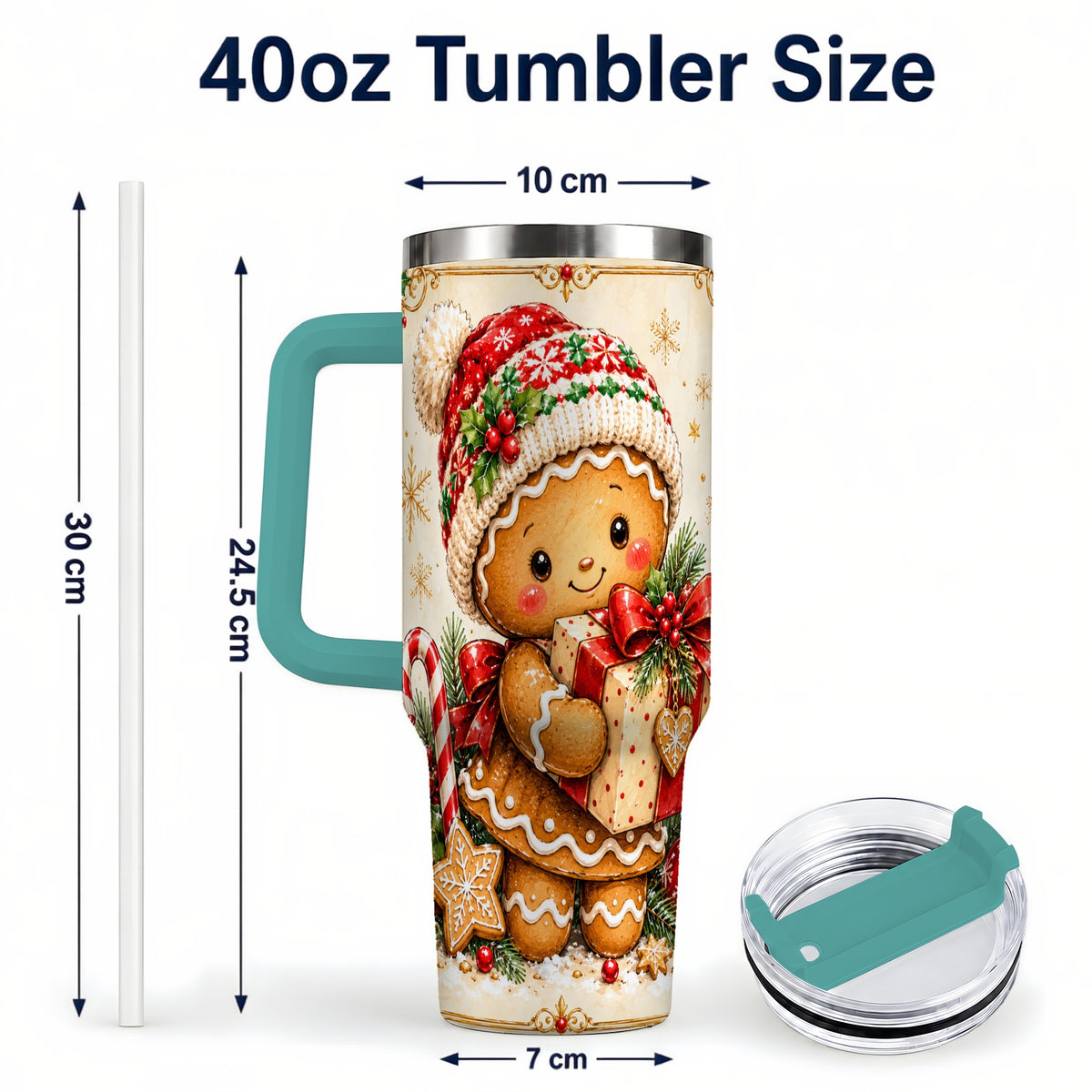 #pl[40oz|Green] Christmas 40oz Tumbler, Gingerbread Tumbler, Stainless Steel Travel Cup