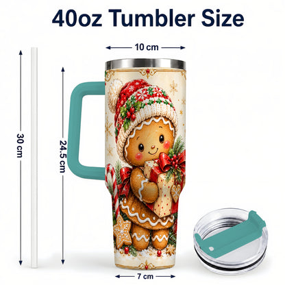 #pl[40oz|Green] Christmas 40oz Tumbler, Gingerbread Tumbler, Stainless Steel Travel Cup