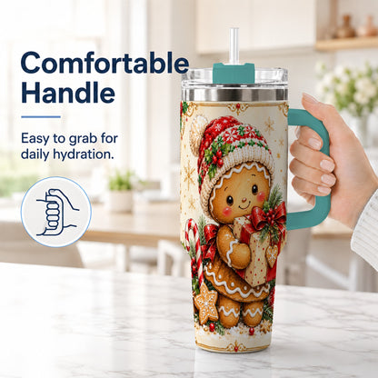 #pl[40oz|Green] Christmas 40oz Tumbler, Gingerbread Tumbler, Stainless Steel Travel Cup
