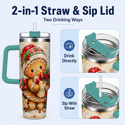 #pl[40oz|Green] Christmas 40oz Tumbler, Gingerbread Tumbler, Stainless Steel Travel Cup