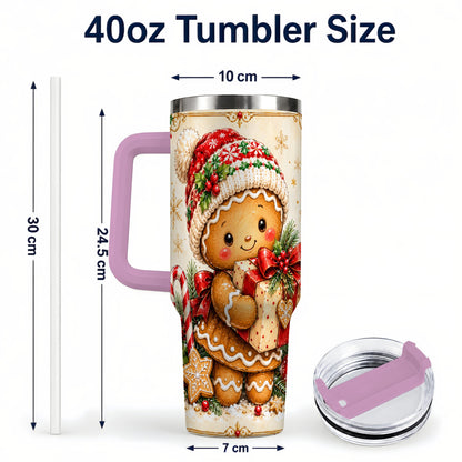 #pl[40oz|Pink] Christmas 40oz Tumbler, Gingerbread Tumbler, Stainless Steel Travel Cup