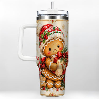 Christmas 40oz Tumbler, Gingerbread Tumbler, Stainless Steel Travel Cup
