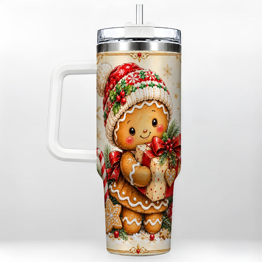 Christmas 40oz Tumbler, Gingerbread Tumbler, Stainless Steel Travel Cup