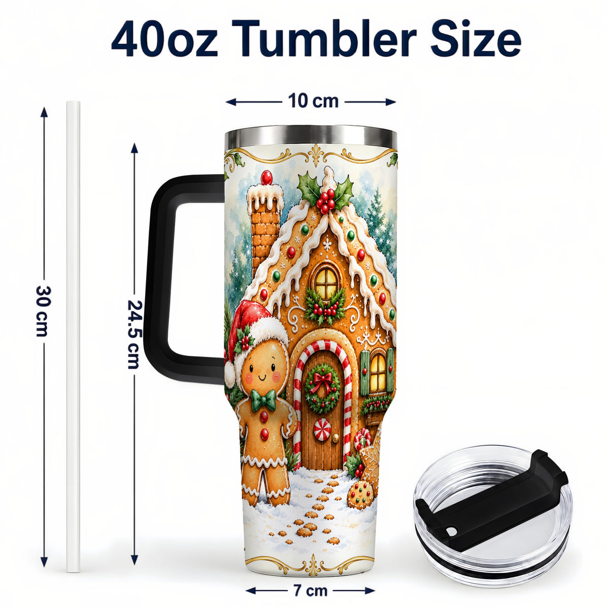 #pl[40oz|Black] Cookie House 40oz Tumbler, Christmas Tumbler, Stainless Steel Travel Cup