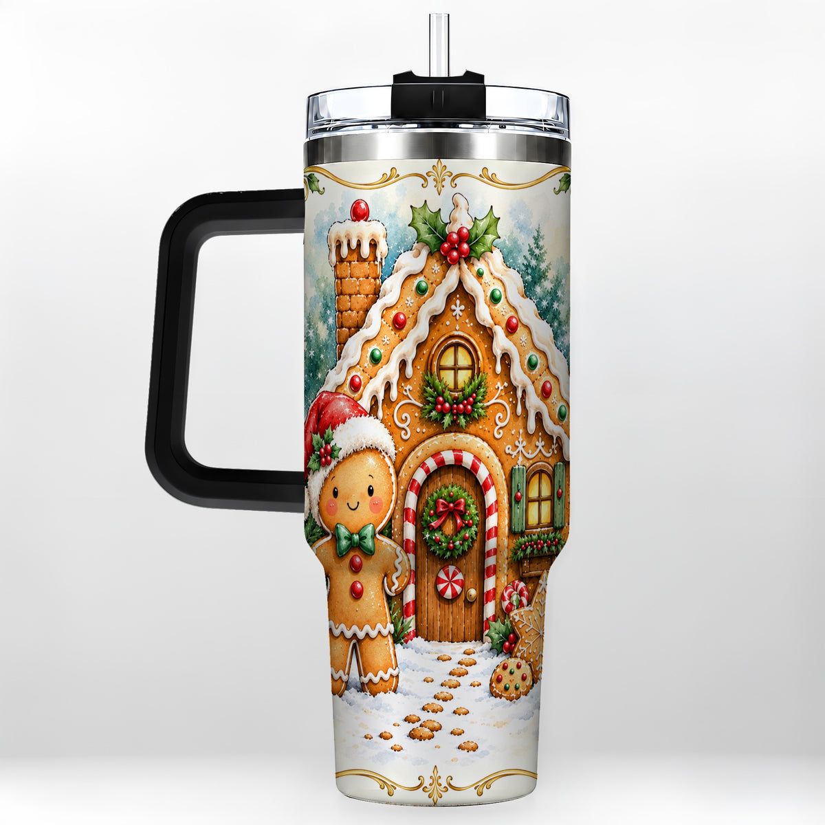 #pl[40oz|Black] Cookie House 40oz Tumbler, Christmas Tumbler, Stainless Steel Travel Cup