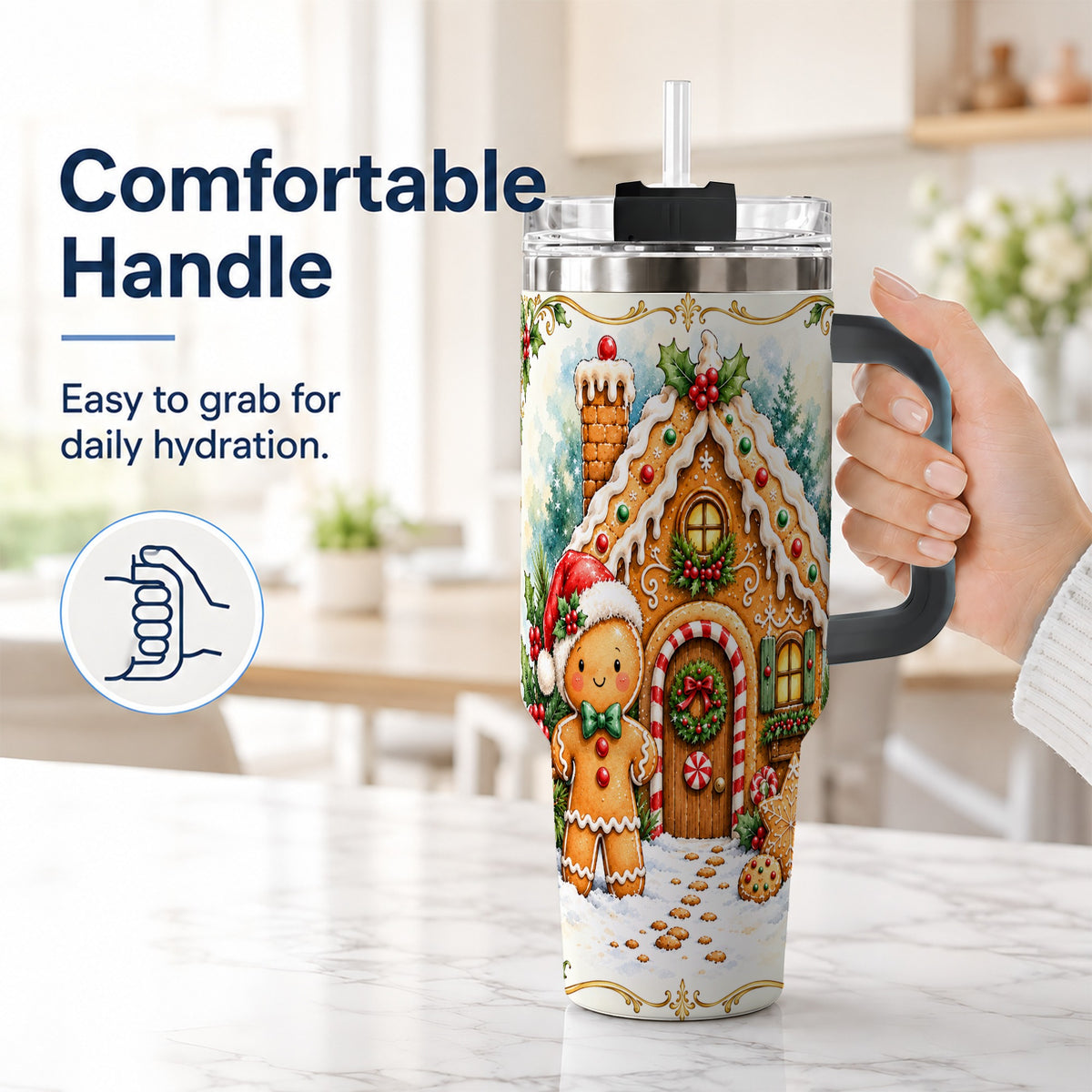 #pl[40oz|Black] Cookie House 40oz Tumbler, Christmas Tumbler, Stainless Steel Travel Cup