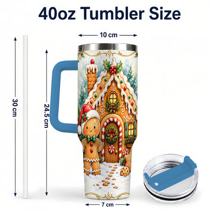 #pl[40oz|Blue] Cookie House 40oz Tumbler, Christmas Tumbler, Stainless Steel Travel Cup