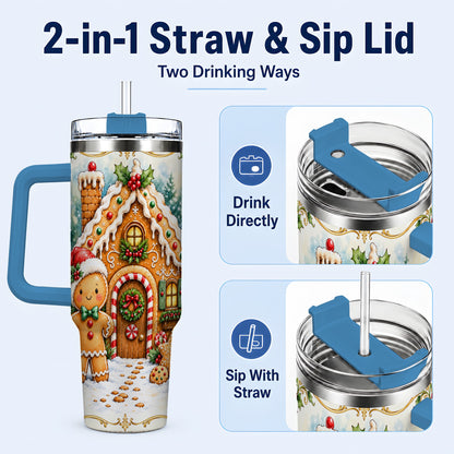 #pl[40oz|Blue] Cookie House 40oz Tumbler, Christmas Tumbler, Stainless Steel Travel Cup