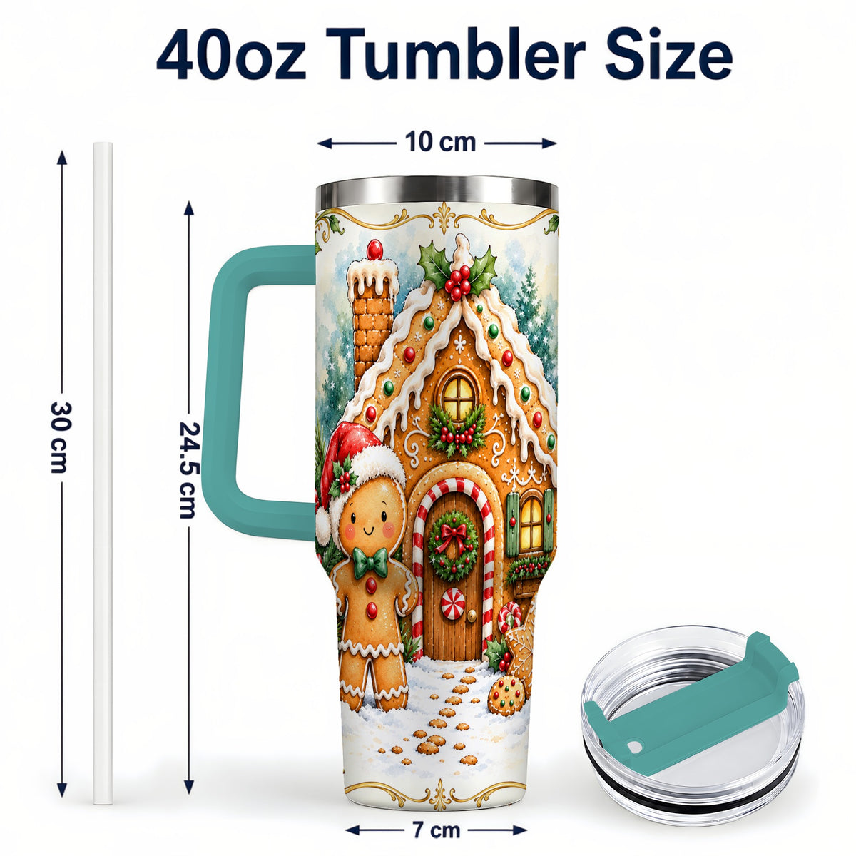 #pl[40oz|Green] Cookie House 40oz Tumbler, Christmas Tumbler, Stainless Steel Travel Cup