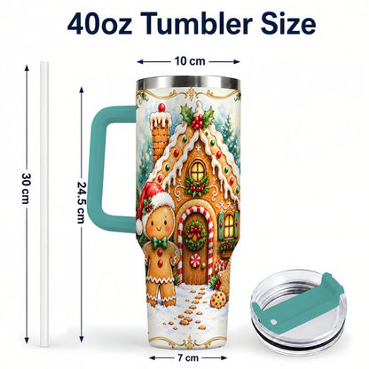 #pl[40oz|Green] Cookie House 40oz Tumbler, Christmas Tumbler, Stainless Steel Travel Cup