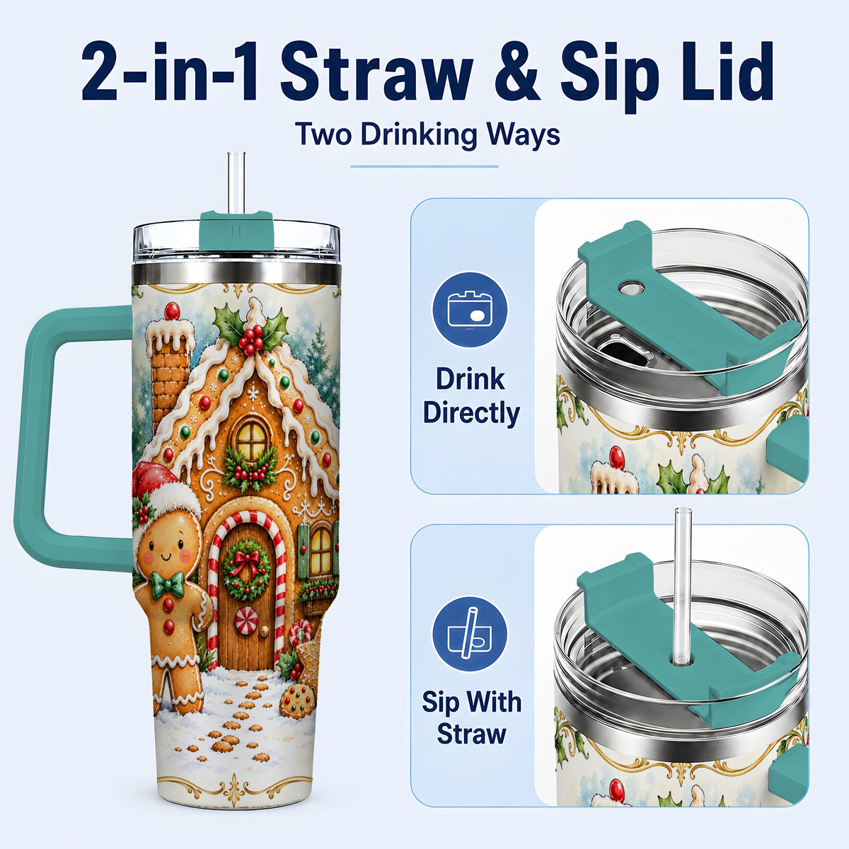 #pl[40oz|Green] Cookie House 40oz Tumbler, Christmas Tumbler, Stainless Steel Travel Cup