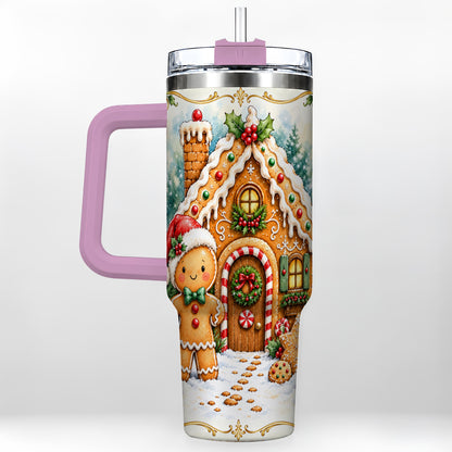 #pl[40oz|Pink] Cookie House 40oz Tumbler, Christmas Tumbler, Stainless Steel Travel Cup