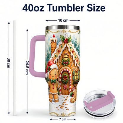 #pl[40oz|Pink] Cookie House 40oz Tumbler, Christmas Tumbler, Stainless Steel Travel Cup