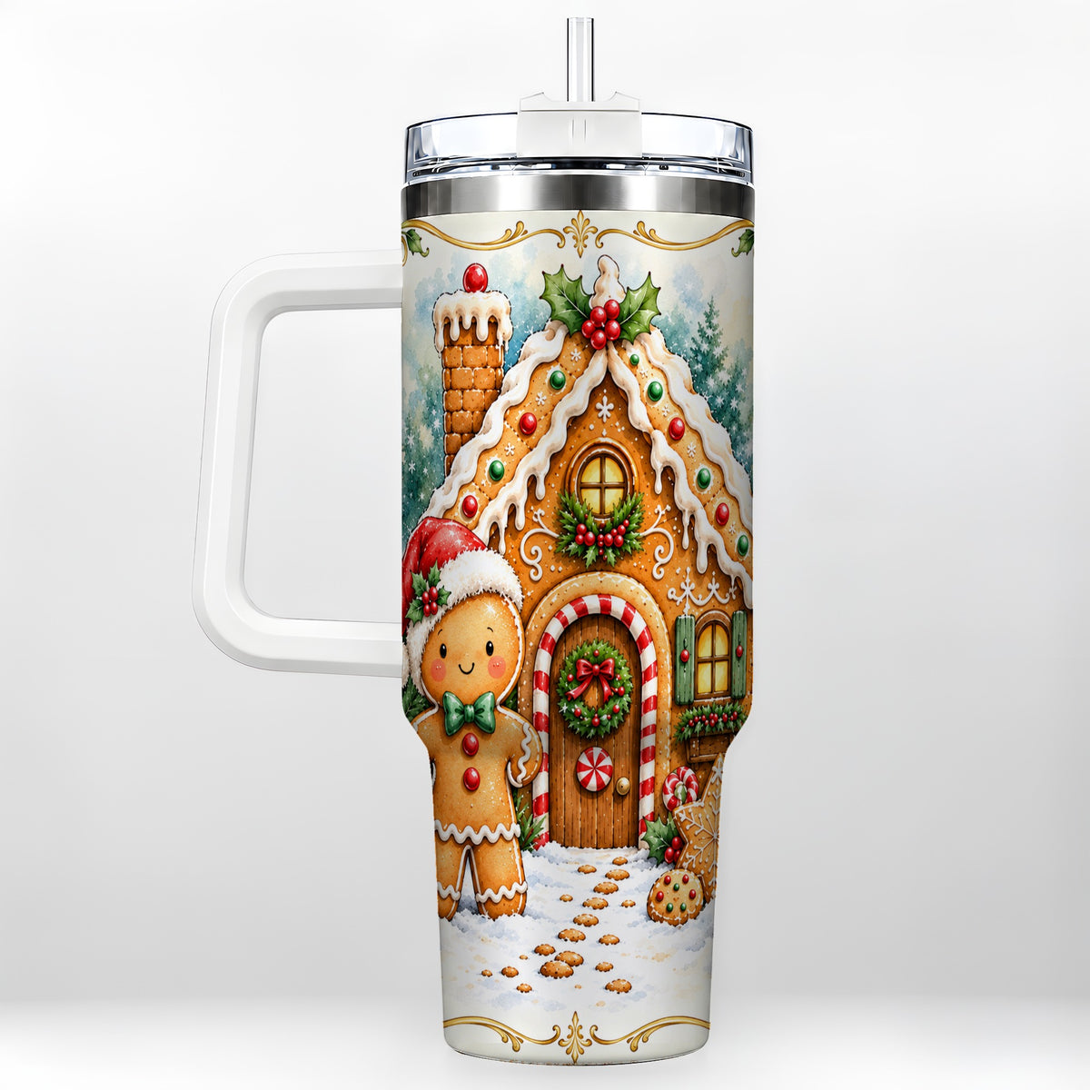 Cookie House 40oz Tumbler, Christmas Tumbler, Stainless Steel Travel Cup