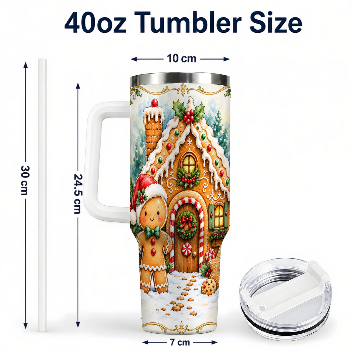 #pl[40oz|White] Cookie House 40oz Tumbler, Christmas Tumbler, Stainless Steel Travel Cup