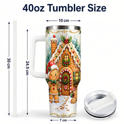 #pl[40oz|White] Cookie House 40oz Tumbler, Christmas Tumbler, Stainless Steel Travel Cup