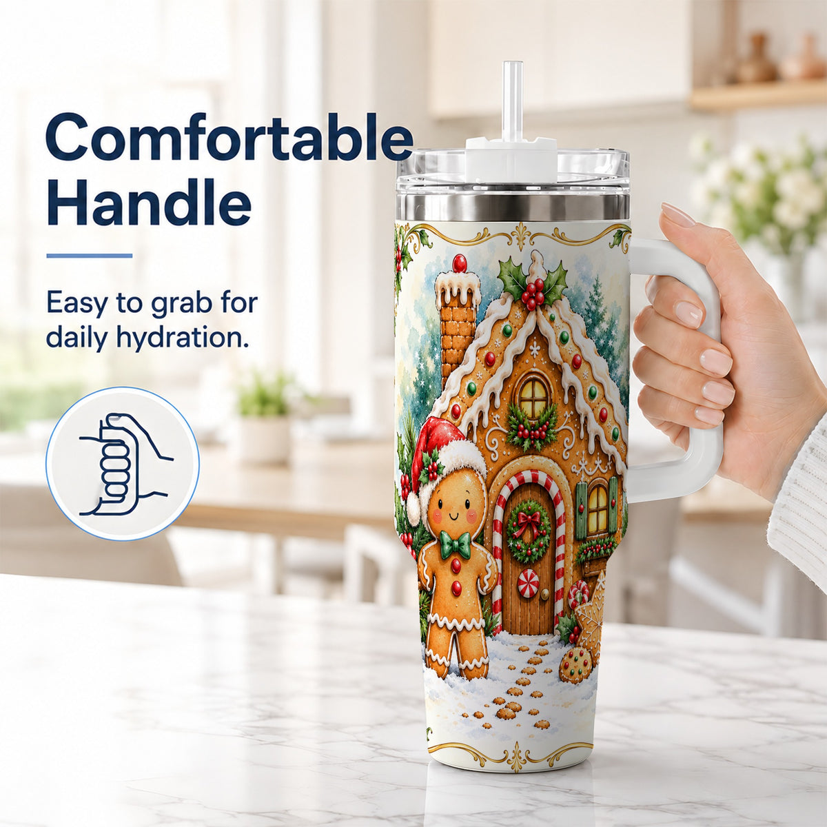 #pl[40oz|White] Cookie House 40oz Tumbler, Christmas Tumbler, Stainless Steel Travel Cup