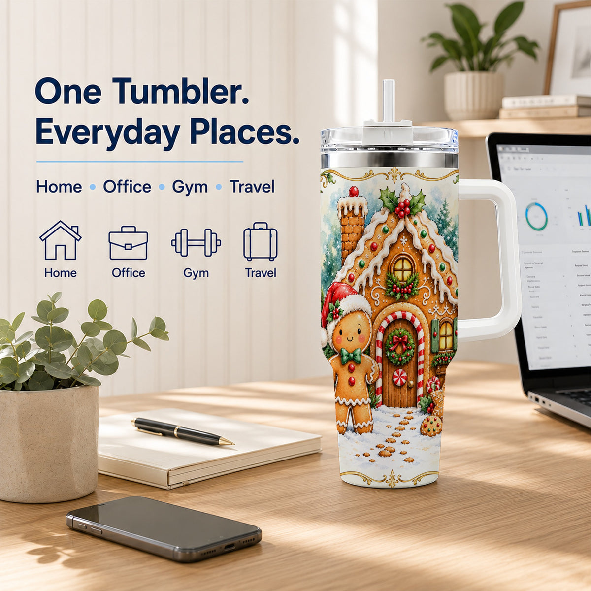 Cookie House 40oz Tumbler, Christmas Tumbler, Stainless Steel Travel Cup