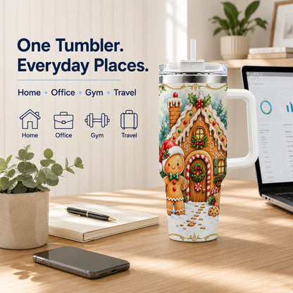 Cookie House 40oz Tumbler, Christmas Tumbler, Stainless Steel Travel Cup