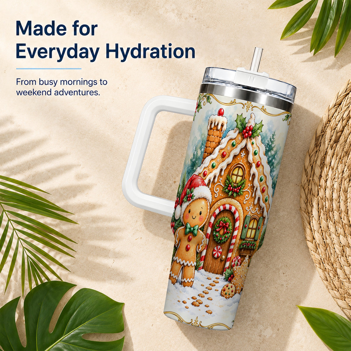 Cookie House 40oz Tumbler, Christmas Tumbler, Stainless Steel Travel Cup