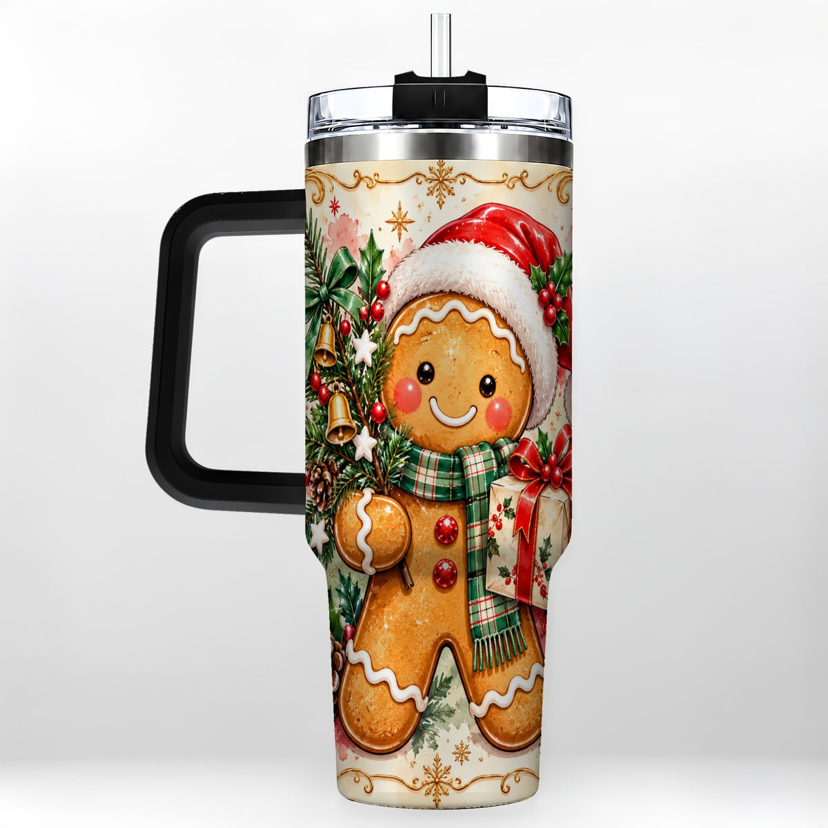 #pl[40oz|Black] Tree 40oz Tumbler, Gingerbread Tumbler, Stainless Steel Travel Cup