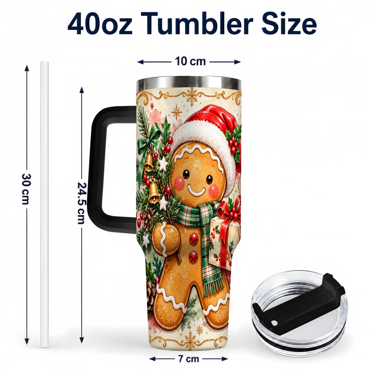 #pl[40oz|Black] Tree 40oz Tumbler, Gingerbread Tumbler, Stainless Steel Travel Cup