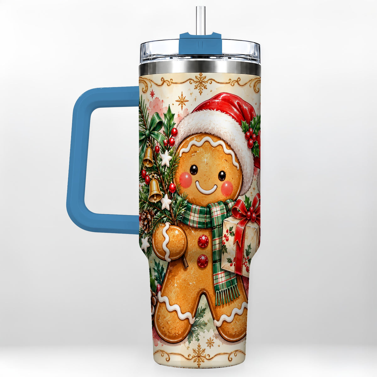 #pl[40oz|Blue] Tree 40oz Tumbler, Gingerbread Tumbler, Stainless Steel Travel Cup