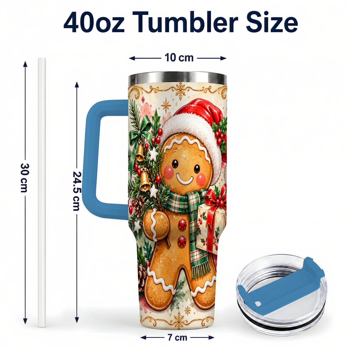 #pl[40oz|Blue] Tree 40oz Tumbler, Gingerbread Tumbler, Stainless Steel Travel Cup