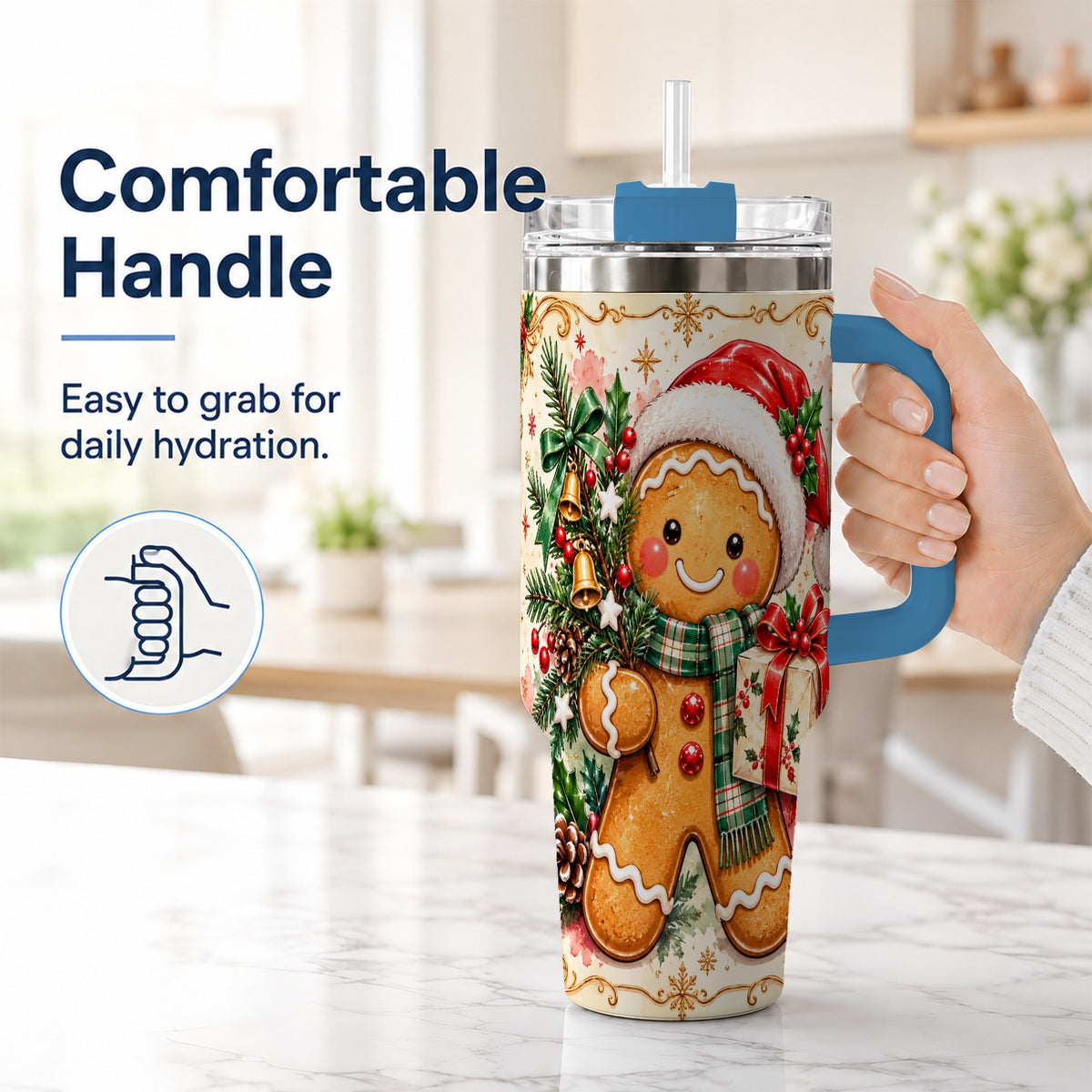 #pl[40oz|Blue] Tree 40oz Tumbler, Gingerbread Tumbler, Stainless Steel Travel Cup