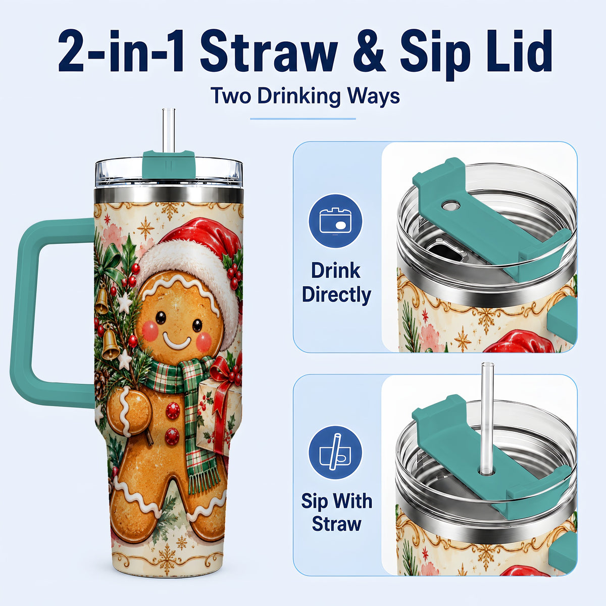 #pl[40oz|Green] Tree 40oz Tumbler, Gingerbread Tumbler, Stainless Steel Travel Cup