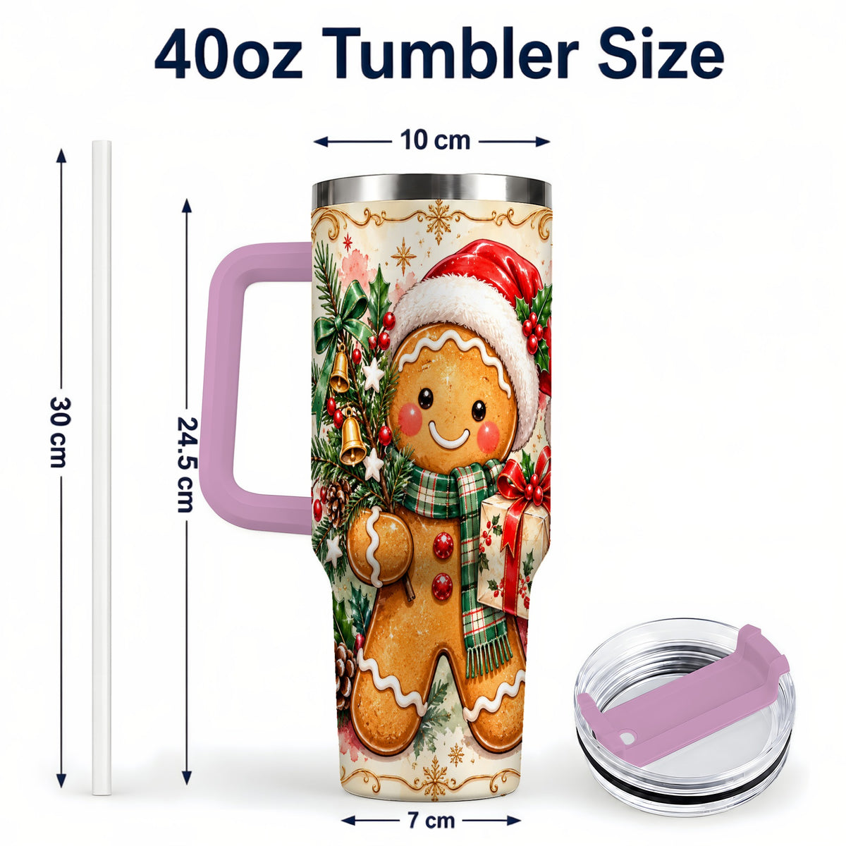 #pl[40oz|Pink] Tree 40oz Tumbler, Gingerbread Tumbler, Stainless Steel Travel Cup