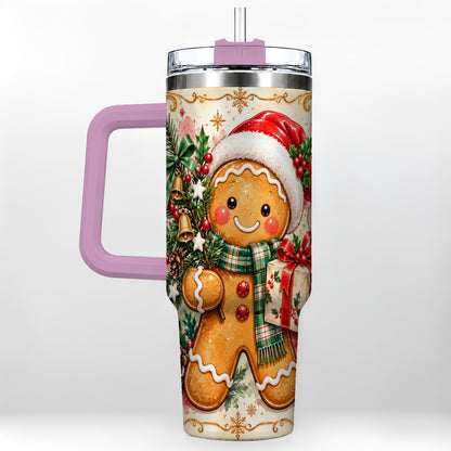 #pl[40oz|Pink] Tree 40oz Tumbler, Gingerbread Tumbler, Stainless Steel Travel Cup