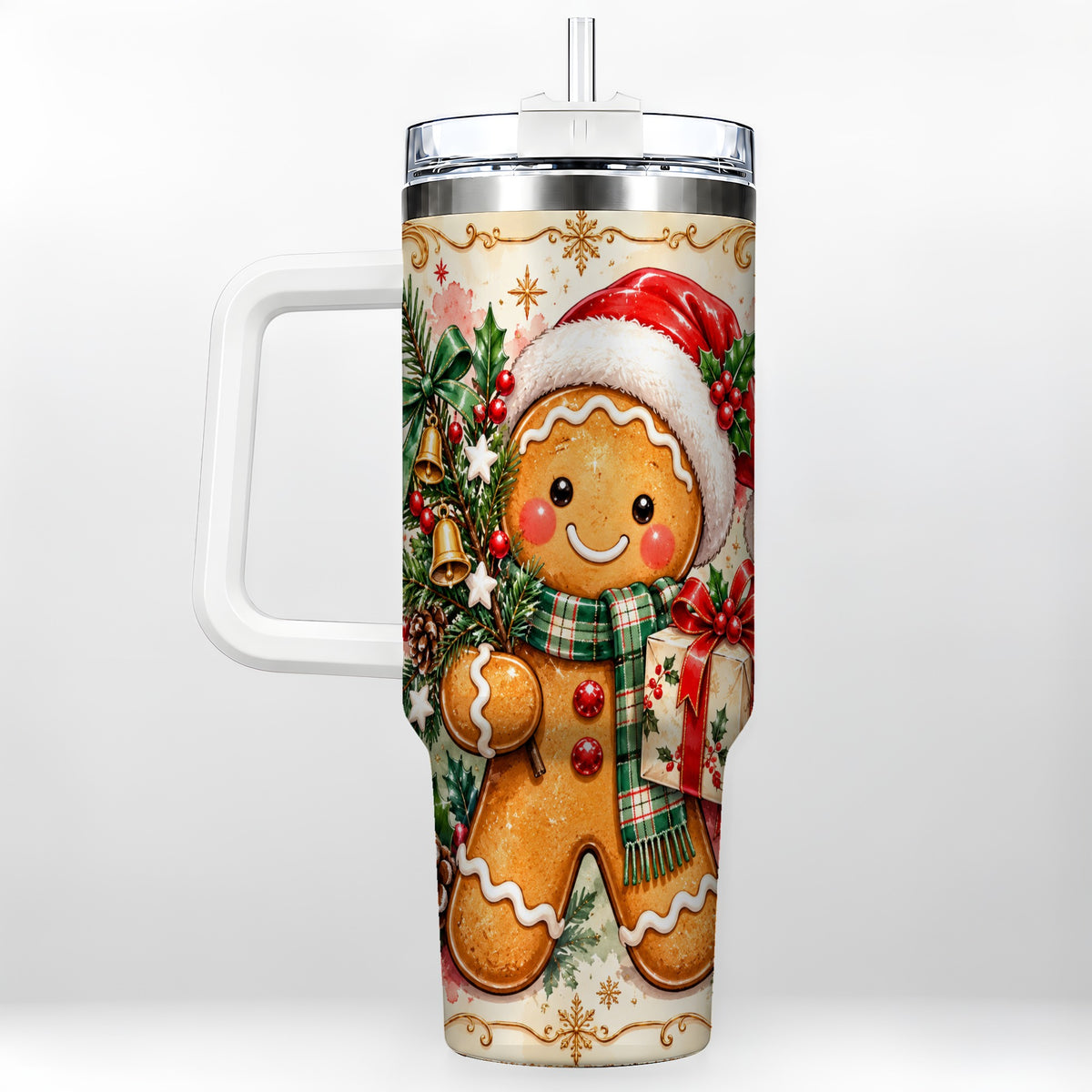 Tree 40oz Tumbler, Gingerbread Tumbler, Stainless Steel Travel Cup